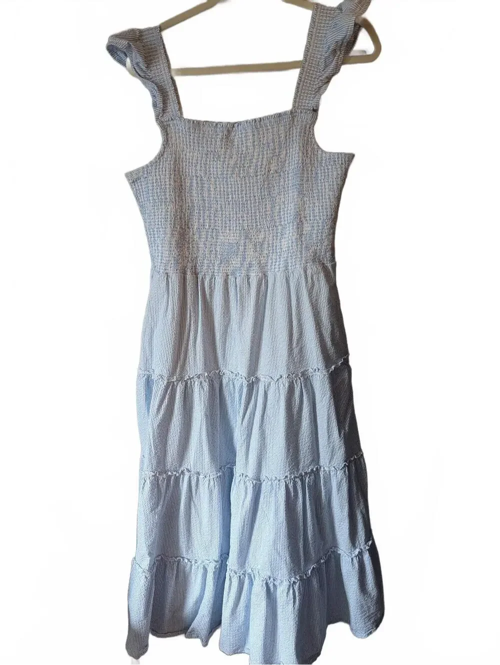 Vineyard Vines Kentucky Derby Light Blue Smocked Tiered Midi Dress Large